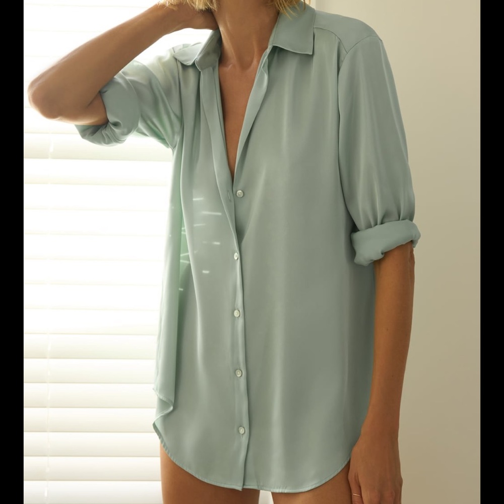 Zara Satin Effect Basic Shirt Light Green - image 1